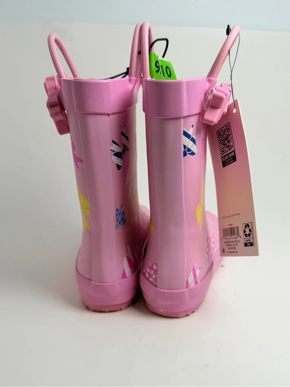 Girls' Pink Butterfly Rain Boots with Bow Handles